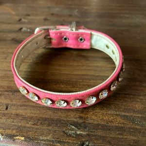 Pink leather rhinestone bracelet